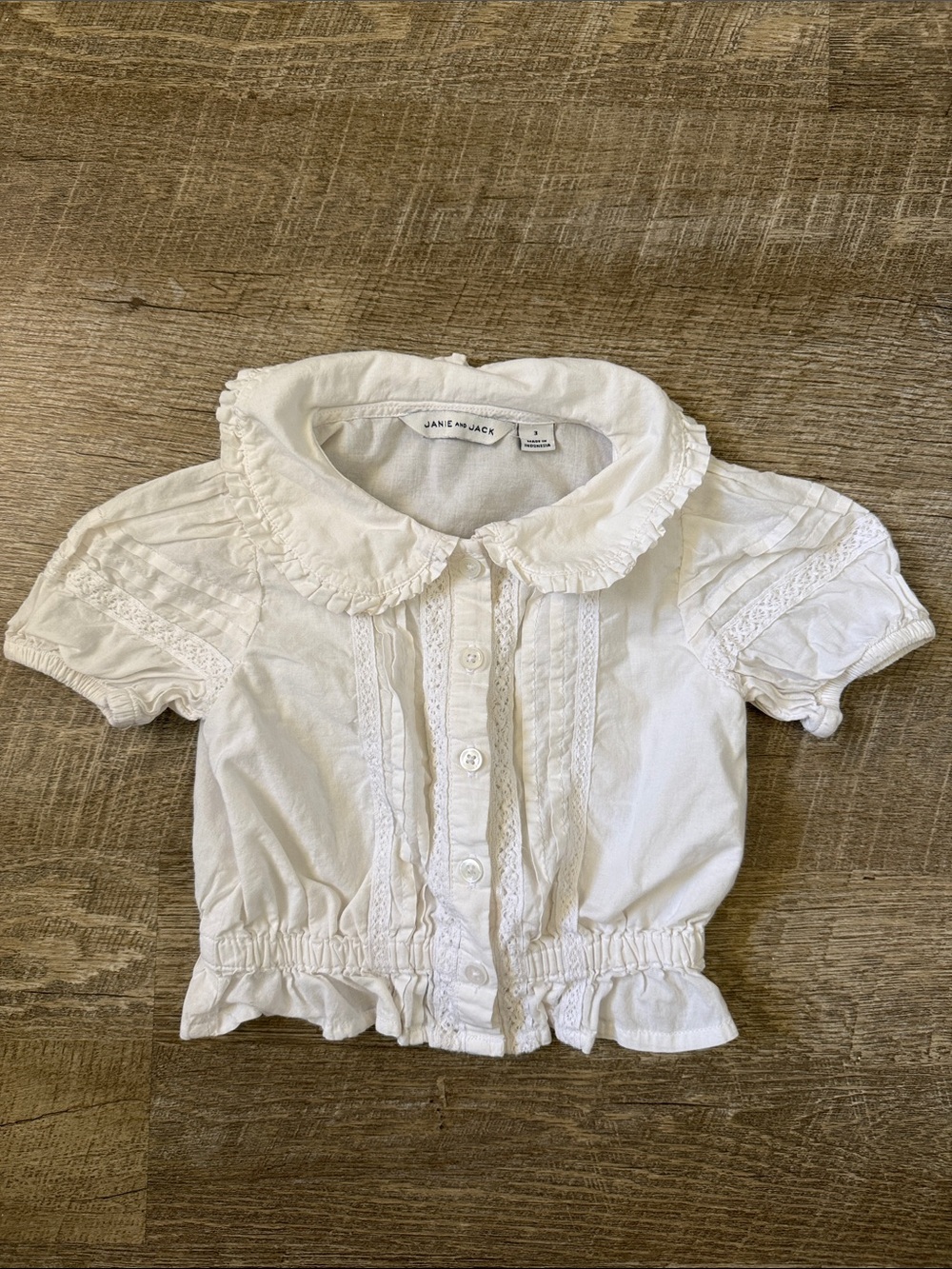 Janie and Jack Pintuck Lace Trim Top Size 3